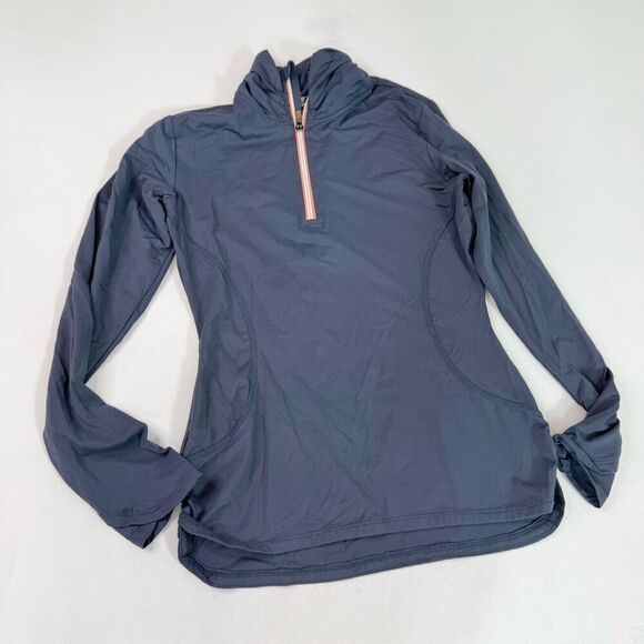 Title Nine 1/4 Zip Long Sleeve Pullover Ruched Active Paradigm Top Navy Blue XS - Picture 1 of 8